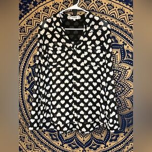 Express B&W Heart Button Down Shirt
